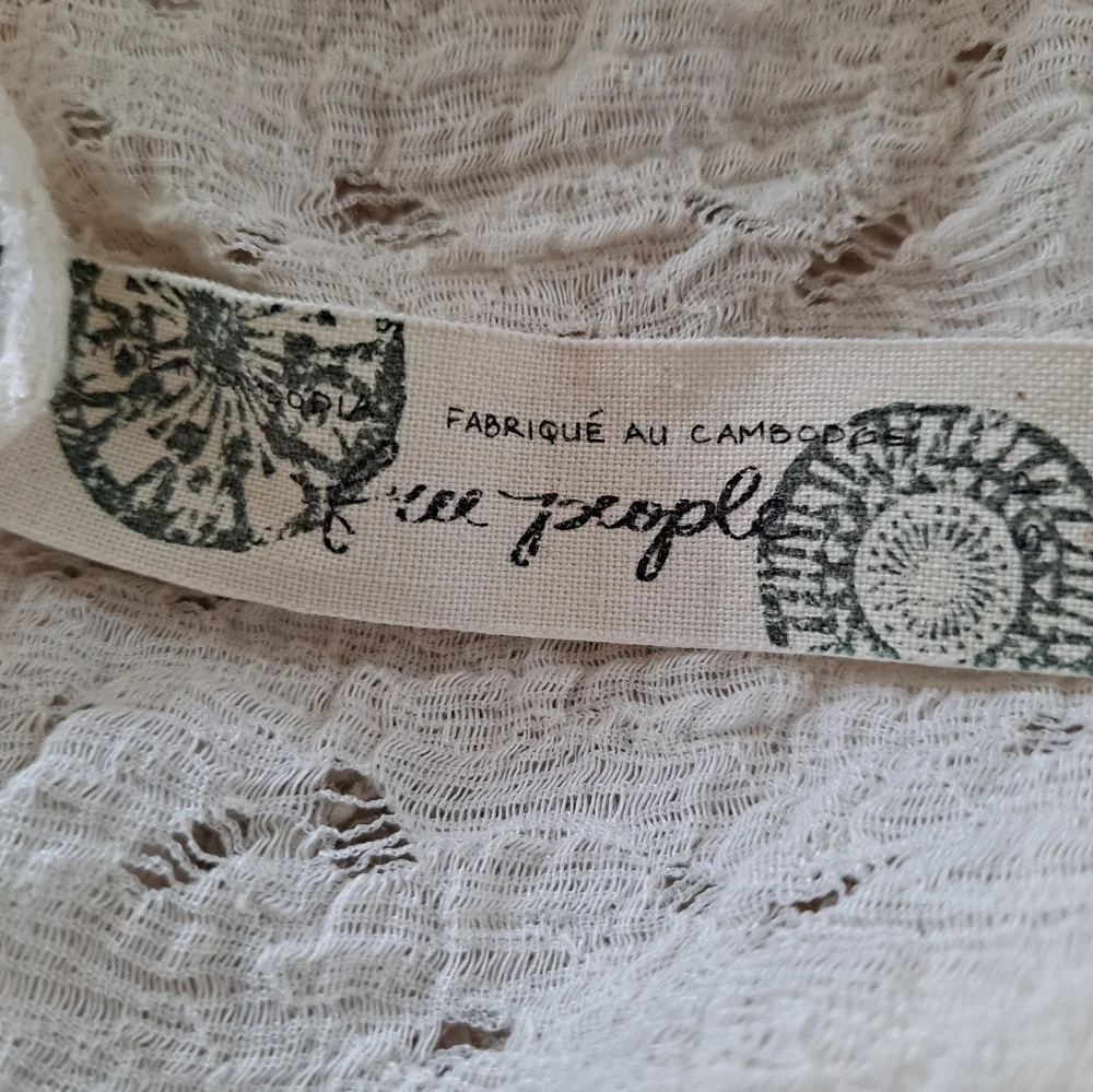 Free People Cream and Tan Top with Lace Detail